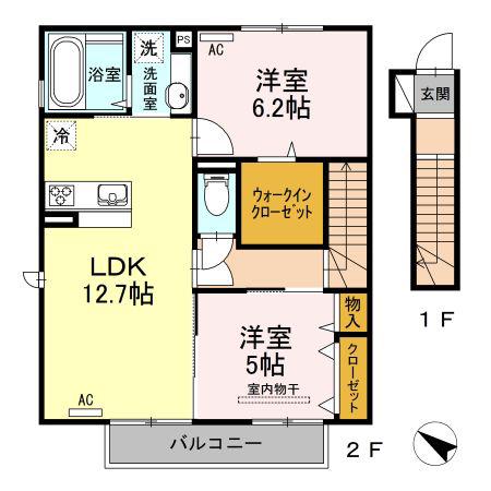 グランシャリオ山ノ神(2LDK/2階)の間取り写真