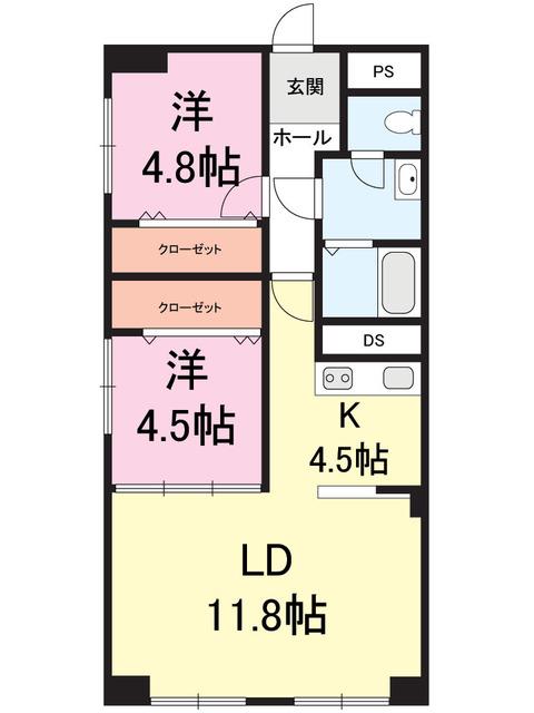 宝ハイツ(2LDK/5階)の間取り写真