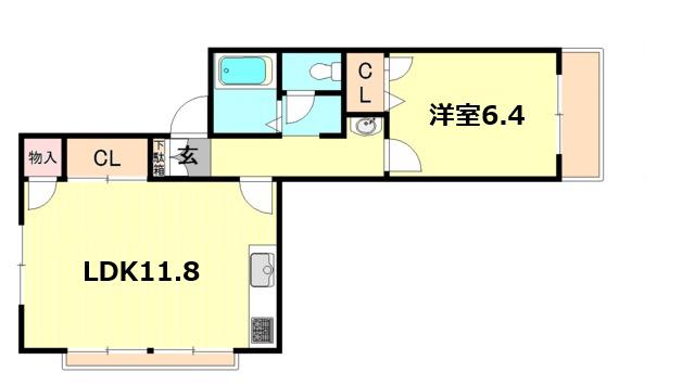 ハイツ西蔵(1LDK/2階)の間取り写真