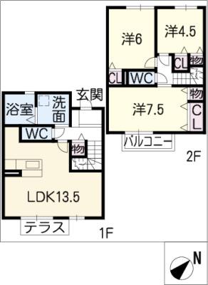リサイア C棟(3LDK/1階)の間取り写真