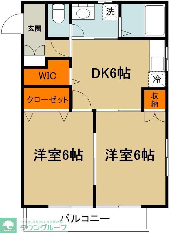 クリスタルセティーム(2DK/2階)の間取り写真