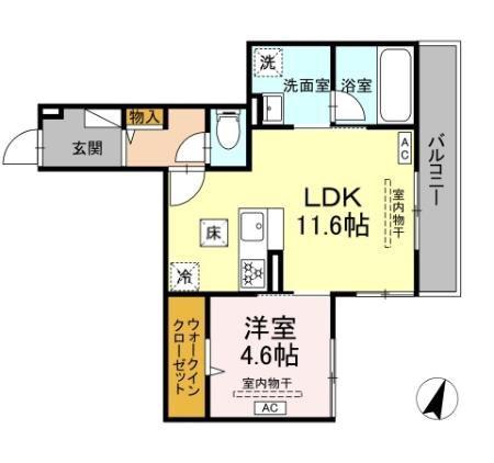 D PAINA ODORIBA(1LDK/1階)の間取り写真