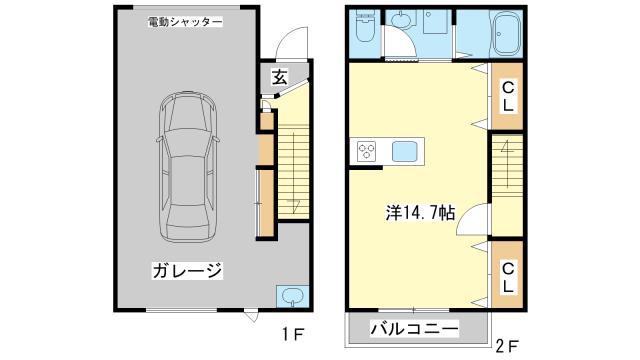 ガレージロタス上野田(ワンルーム/2階)の間取り写真