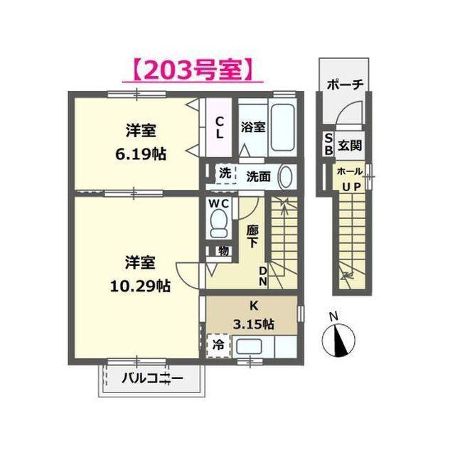 FRIENDLYSQUARENA(2K/2階)の間取り写真
