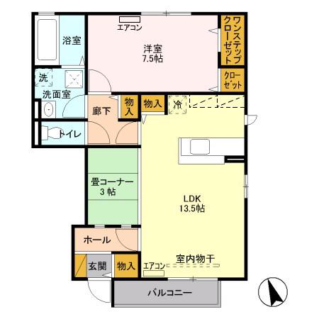 フローラK(1LDK/1階)の間取り写真