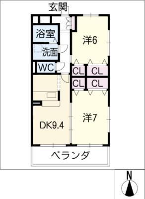 エクセルフローラ(2DK/2階)の間取り写真