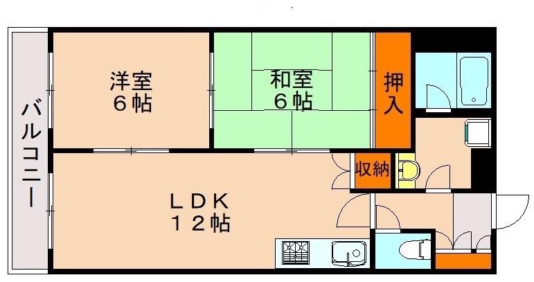 ウィズワン空港南(2LDK/4階)の間取り写真