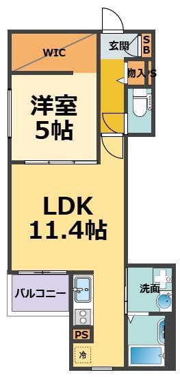 REGALEST武庫川III(1LDK/1階)の間取り写真
