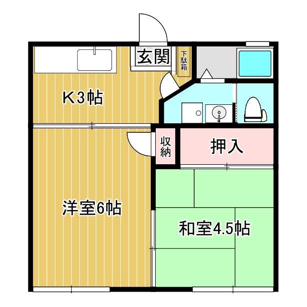 江本ハイツA(2K/1階)の間取り写真