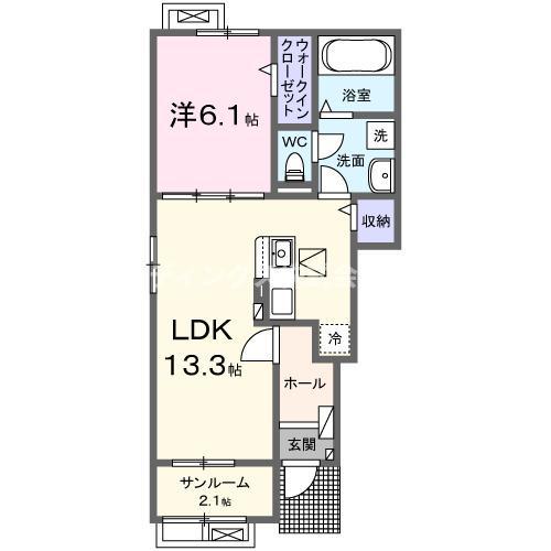アンソレイエ高浜II(1LDK/1階)の間取り写真