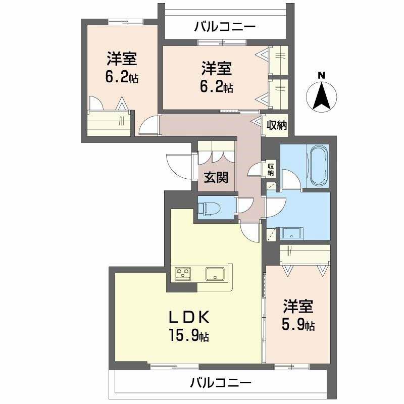 ヒュッゲ コート(3LDK/3階)の間取り写真