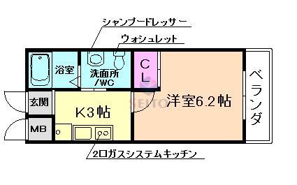 ウィンズコート豊中南(1K/4階)の間取り写真