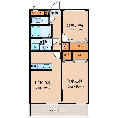 グリーンヒルズ(2LDK/3階)の間取り写真