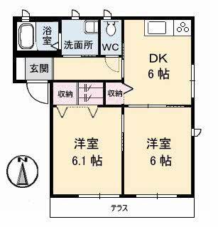 プログレスA棟(2DK/1階)の間取り写真