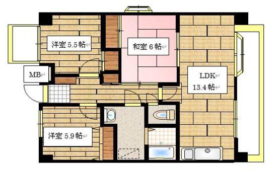クレバー今宿A棟(3LDK/5階)の間取り写真