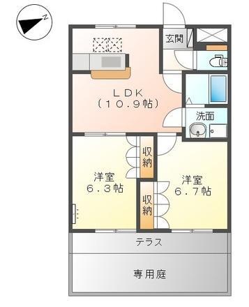 ブルトゥム(2LDK/1階)の間取り写真