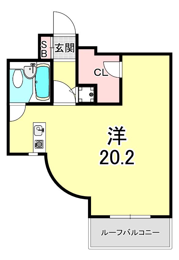 ホープ芦屋(ワンルーム/2階)の間取り写真