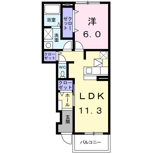 メリディオA(1LDK/1階)の間取り写真