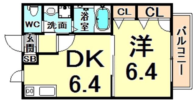 パークアレイ武庫川(1DK/2階)の間取り写真