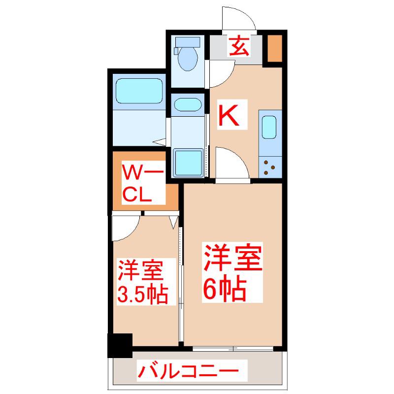 ENDURANCE中央駅前(2K/6階)の間取り写真