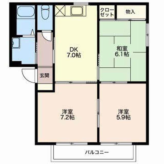 西上田ハイツI1(3DK/1階)の間取り写真