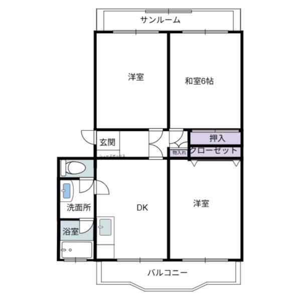 マンション大橋(3DK/3階)の間取り写真