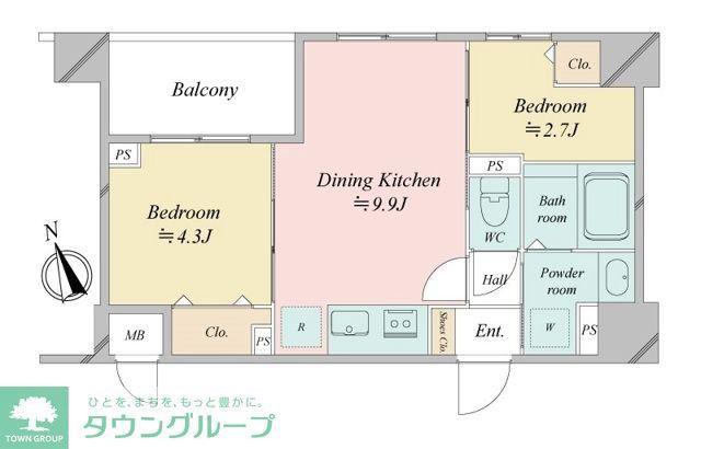 ドゥーエ銀座イーストI・II(2DK/6階)の間取り写真