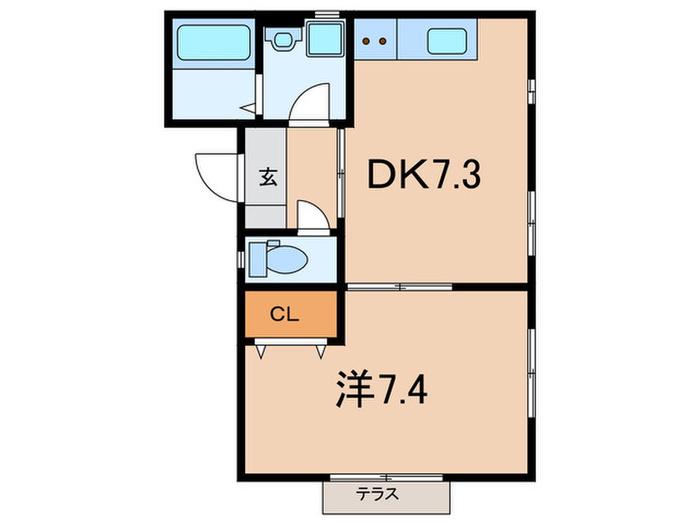 クラルテ長尾(1DK/1階)の間取り写真