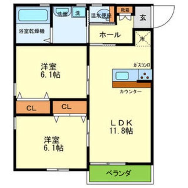 ミルグラシアス(2LDK/1階)の間取り写真