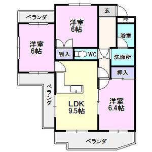 パークサイドスズK(3LDK/2階)の間取り写真