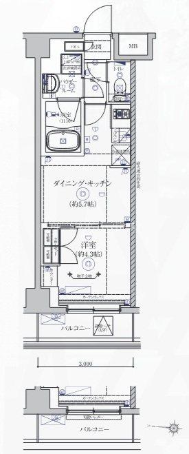 ヴォーガコルテ西新宿五丁目(1DK/2階)の間取り写真