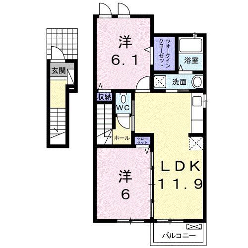 セレノ・カーサB(2LDK/2階)の間取り写真