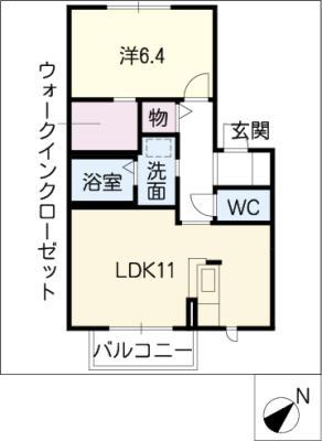 ファミール緑D棟(1LDK/1階)の間取り写真