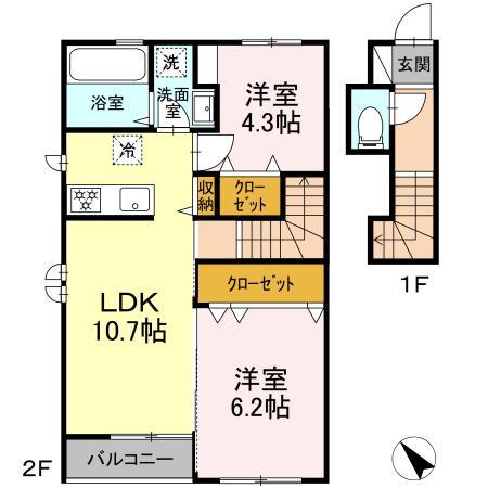 フランネル多賀城(2LDK/2階)の間取り写真