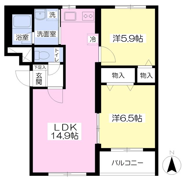 アルバI(2LDK/2階)の間取り写真