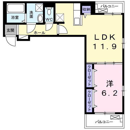 プルメリア(1LDK/3階)の間取り写真