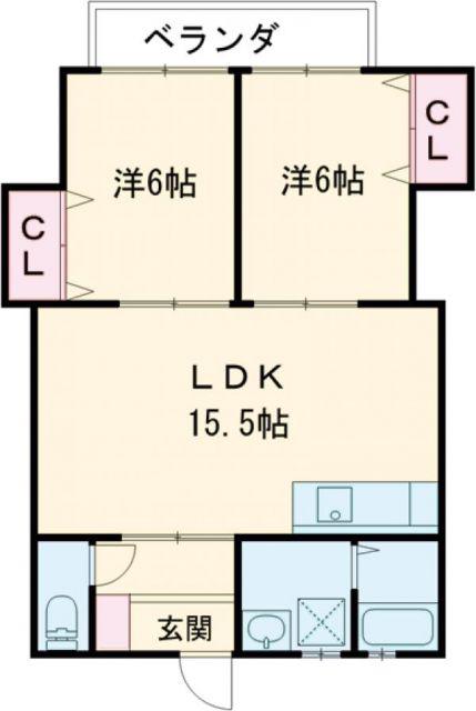 ラ・メゾン山口VI(2LDK/1階)の間取り写真
