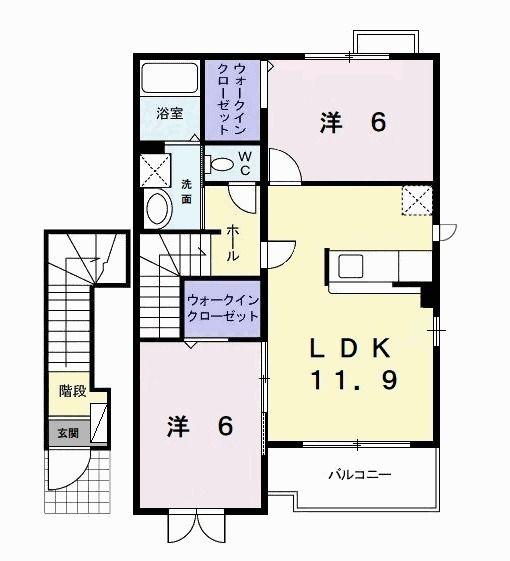 カレントヒルズ A(2LDK/2階)の間取り写真