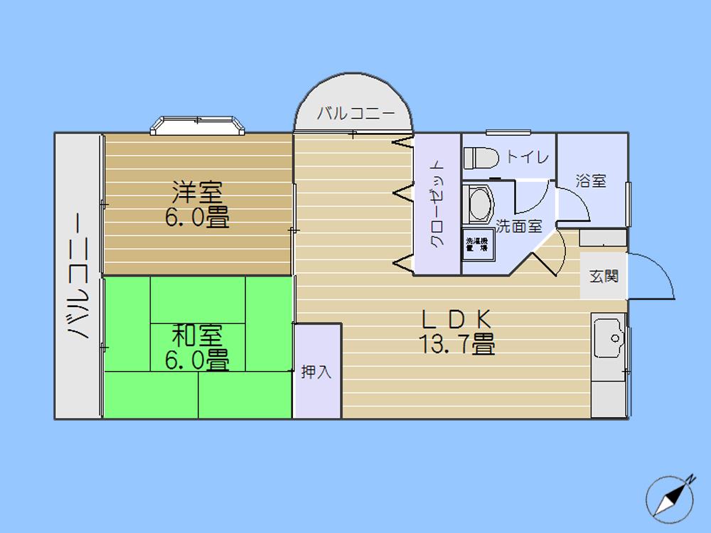 第1上原ハイツ(2LDK/4階)の間取り写真
