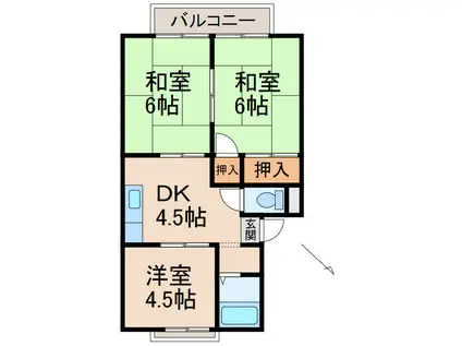 プレジール狐島A棟(3DK/2階)の間取り写真