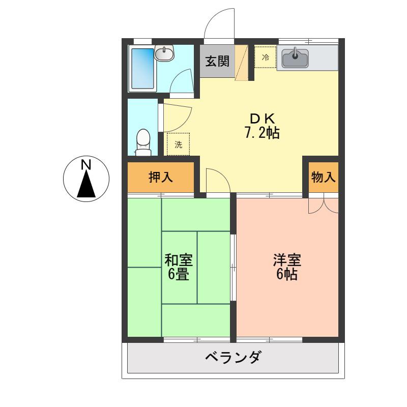 グリーンハイム(2DK/2階)の間取り写真