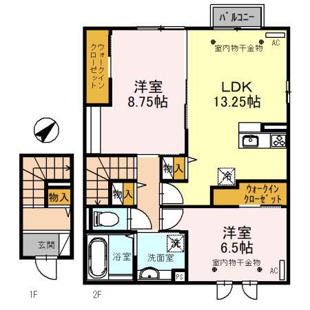 WITおしの A棟(2LDK/2階)の間取り写真