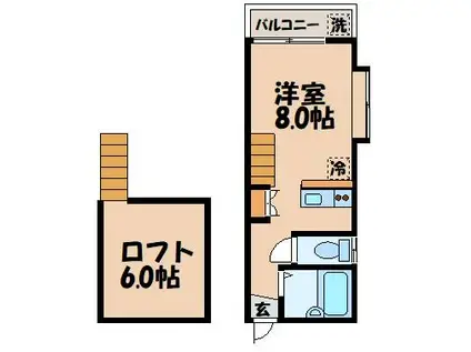 カーサヴェルデ梁川(ワンルーム/2階)の間取り写真