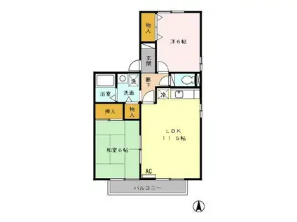 セジュールオリオンB(2LDK/2階)の間取り写真