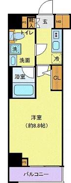 CROSTONE川崎(1K/2階)の間取り写真