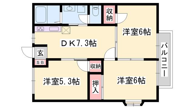 サンライズ青山(3DK/2階)の間取り写真