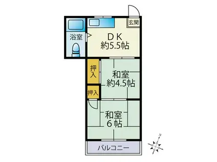 秦アパート(2DK/2階)の間取り写真