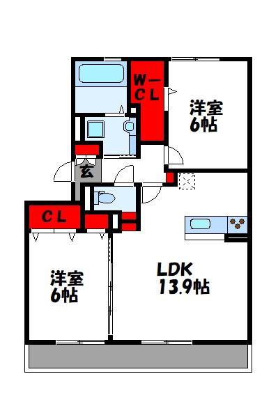 サンフィットハイツ十号館(2LDK/2階)の間取り写真