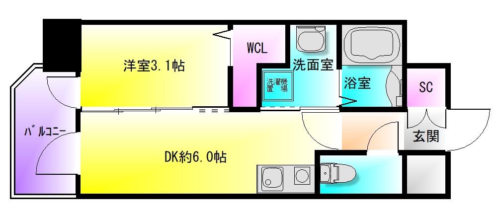 エステムコート大阪プリューム(1DK/13階)の間取り写真