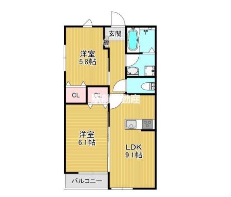 LEAF津福駅南(2LDK/1階)の間取り写真